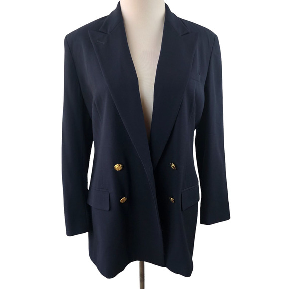 *Flawed Lauren Ralph Lauren Wool Double Breasted Blazer Suit Jacket Navy Size 14 - Picture 3 of 16